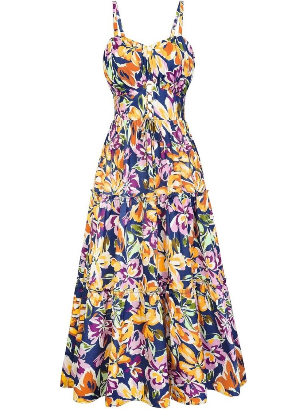 Women's Blue Purple Boho Floral Maxi Sundress Summer Beach Flowy Dress